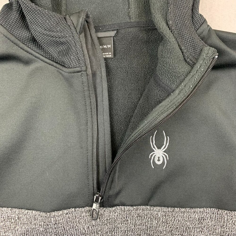 Spyder Mens Sweater Medium Gray Colorblock Ray 1/4 Zip Hoodie Long Sleeve Racer - Picture 4 of 10